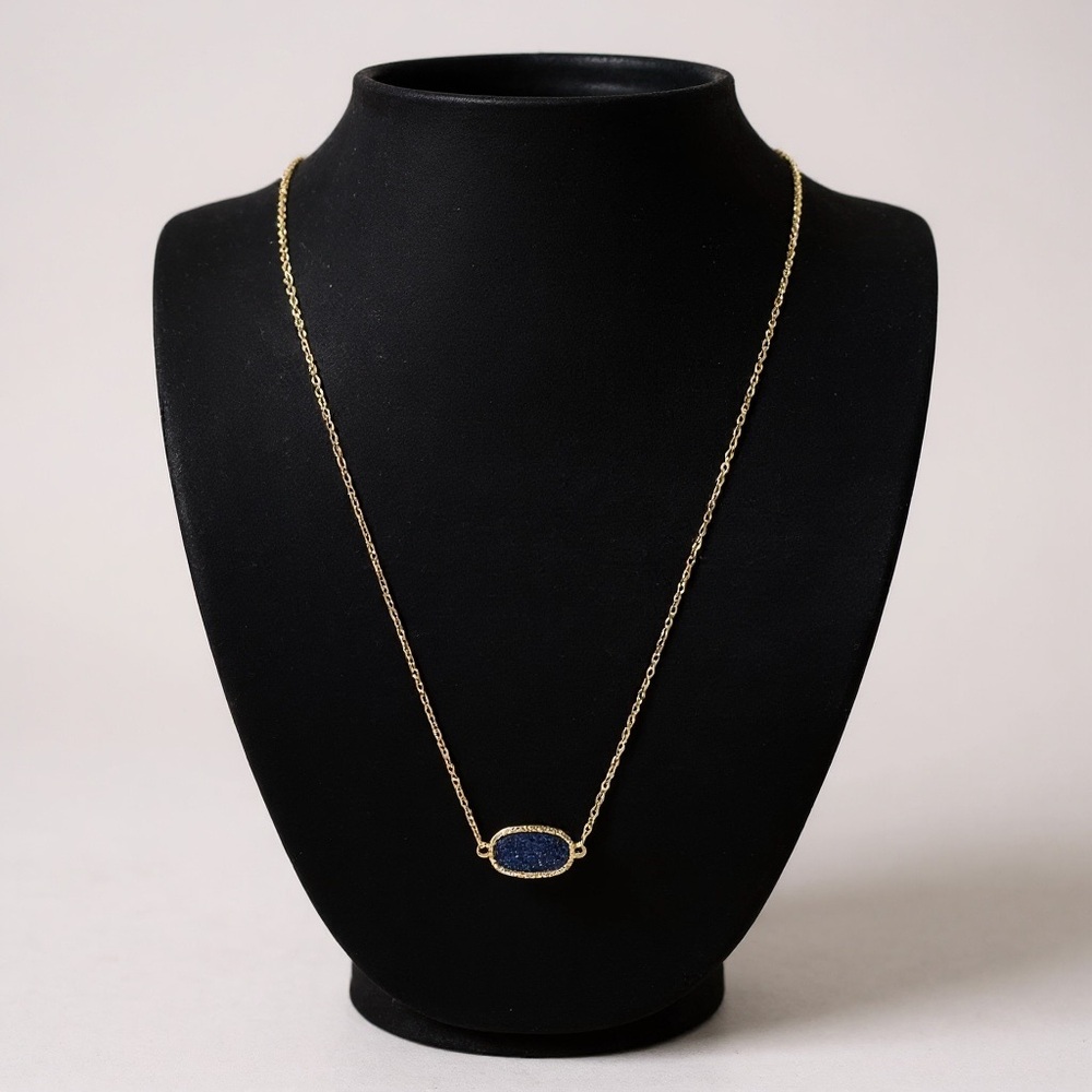 HESPERA Navy Blue Druzy Pendant Necklace Gold Tone NWT - Anthropologie